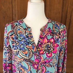 Lilly Pulitzer multi color silk blouse SZ M